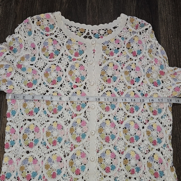 Floral Lace Crochet Button Down White Cardigan Sz SM- Med - Picture 8 of 11